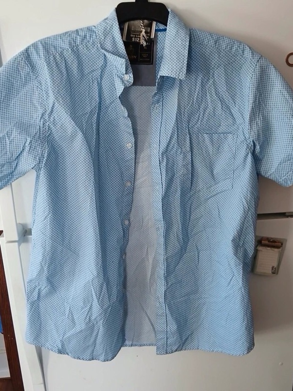 Hollister Men's Light Blue Micro-Check Short Sleeve Button-Up